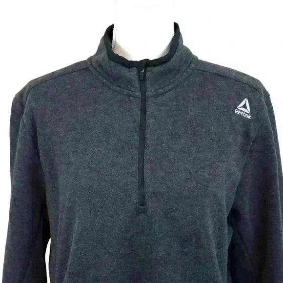Reebok Gray Fleece Half Zip Mock Neck Sweatshirt Zip Pockets Size Large - Picture 2 of 8